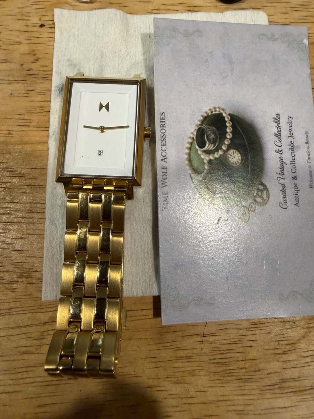 Mvmt Signature Square Gold Watch White Dial 24Mm
